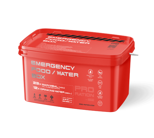 a red container with white text