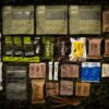 a group of packages of food