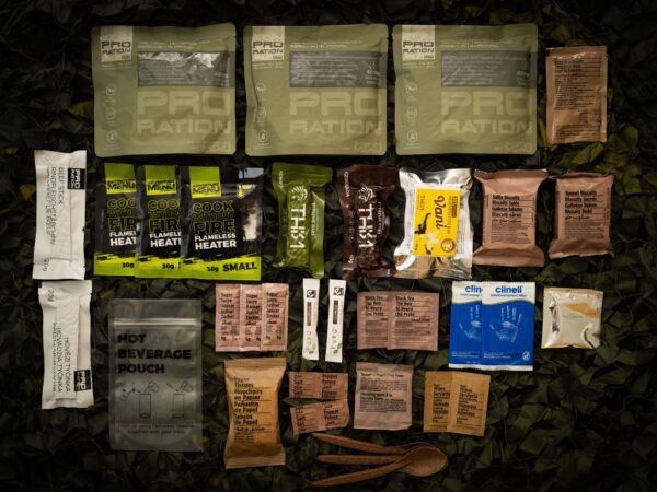 a group of packages of food
