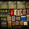 a group of packages of food