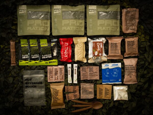 a group of packages of food