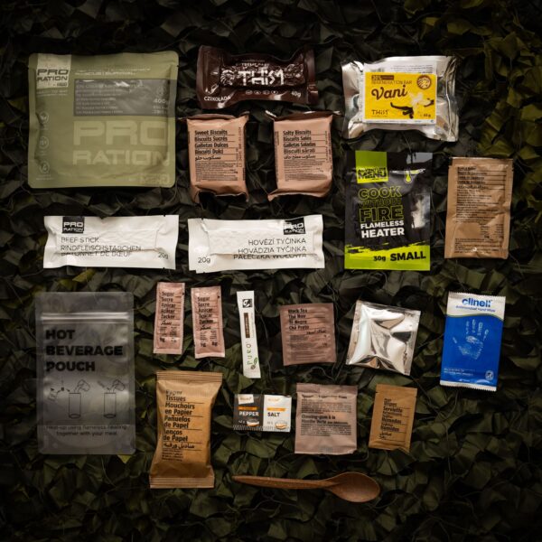 a group of packets on a fabric surface
