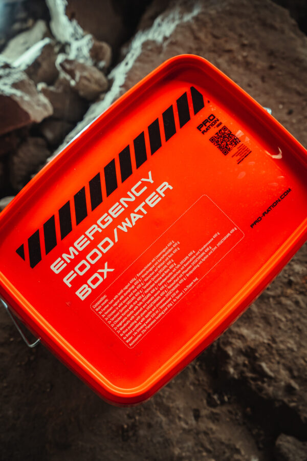 an orange container with black text